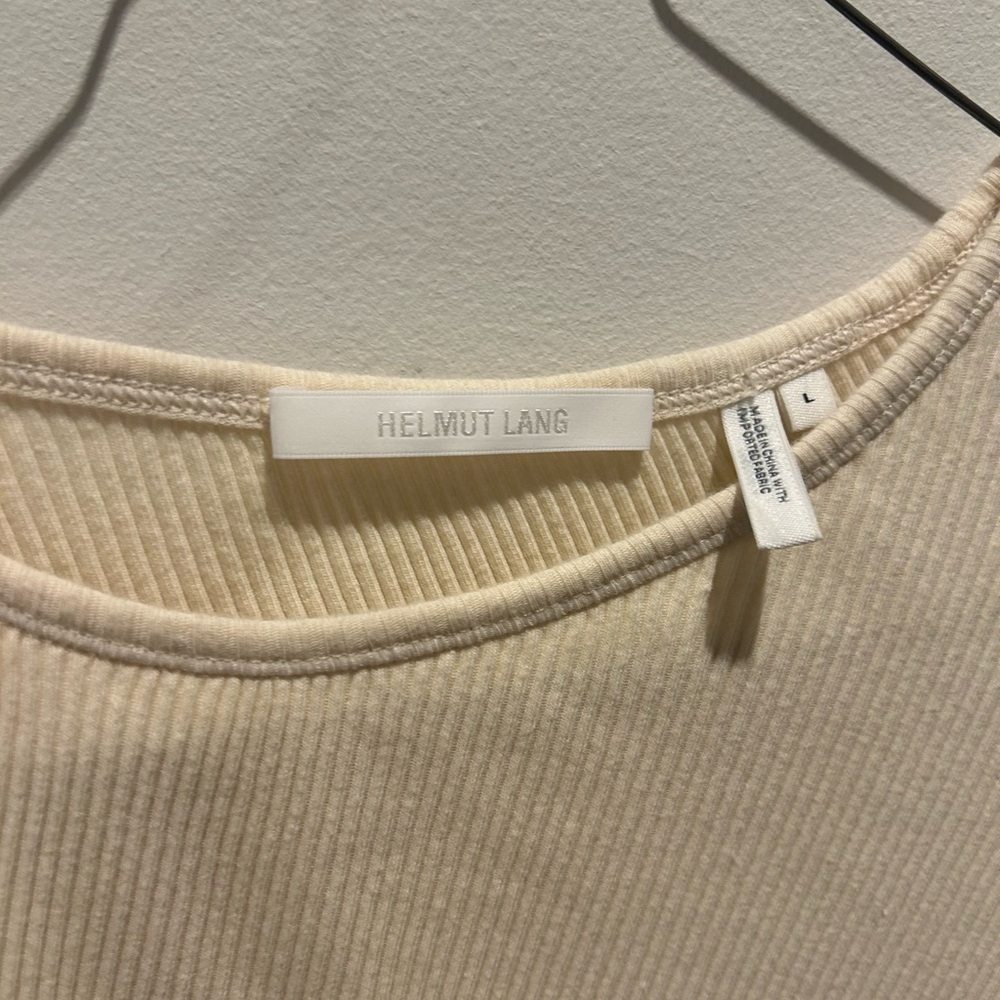 Helmut Lang Cream Asymmetrical Long Sleeve Ribbed Tunic - Size Large - Picture 4 of 4